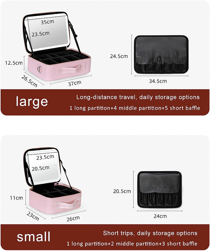 Lisslune | Portable Travel Makeup Case with LED Mirror & Adjustable Light