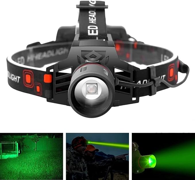 Lisslune | Rechargeable LED Headlamp with White, Red, and Green Light – Powerful Headlamp with USB and Battery