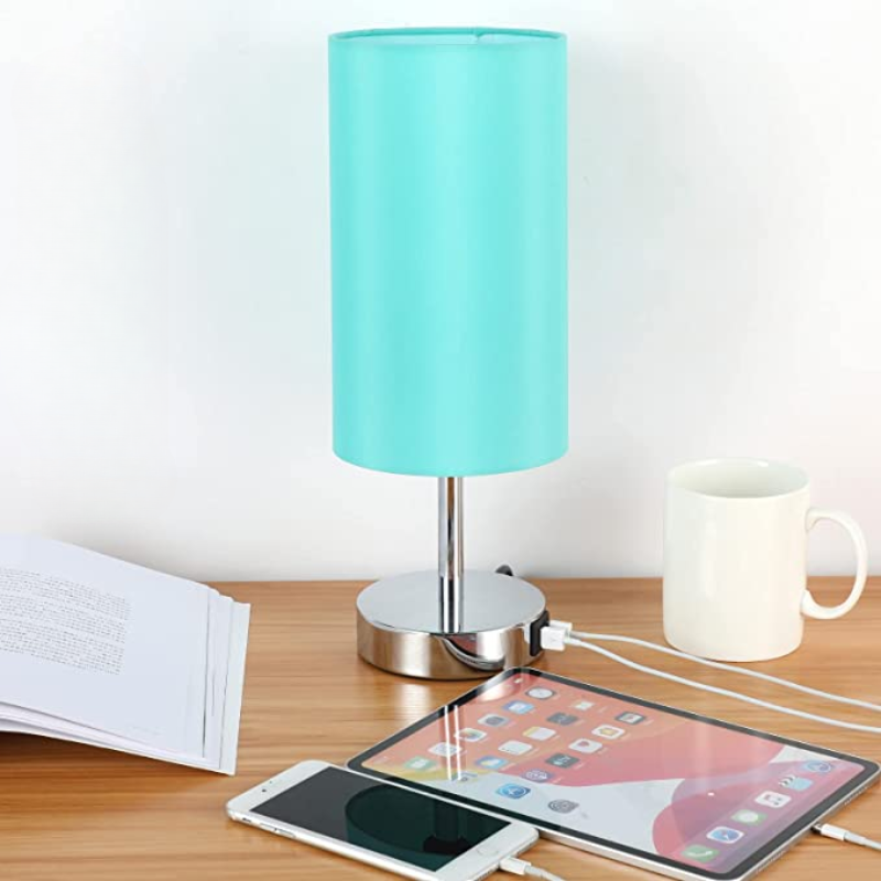 Lisslune | Lamp with USB connection Touch-Control Table Lamp for Bedroom Wood 3-stage dimmable Bedside Lamp with Round Linen Fabric Shade for Living Room, Student Dorm, Home Office