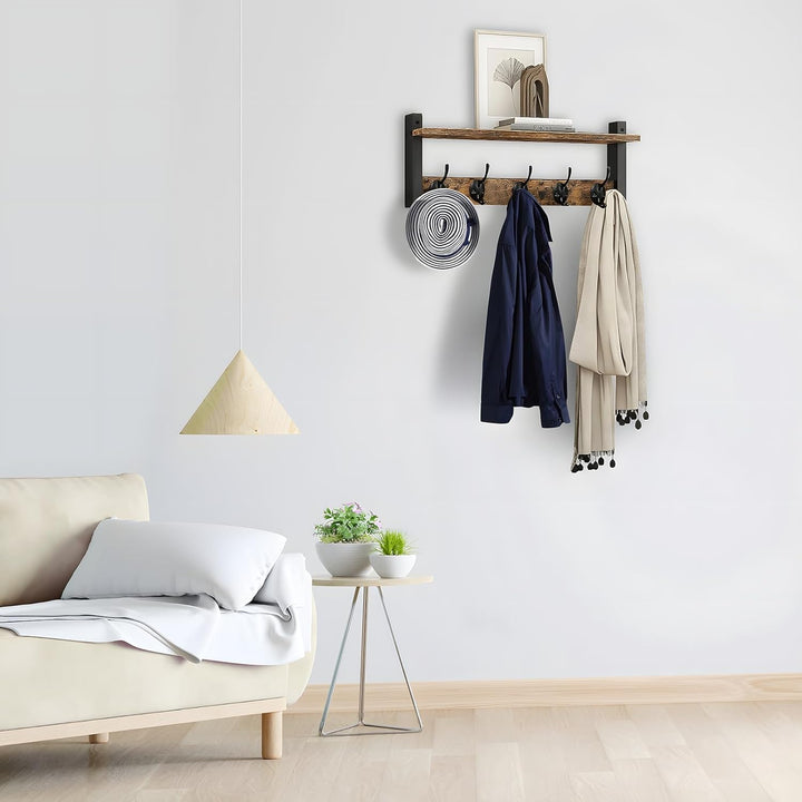 Lisslune | Wall-Mounted Coat Rack with Shelf and 5 Metal Hooks – Ravora