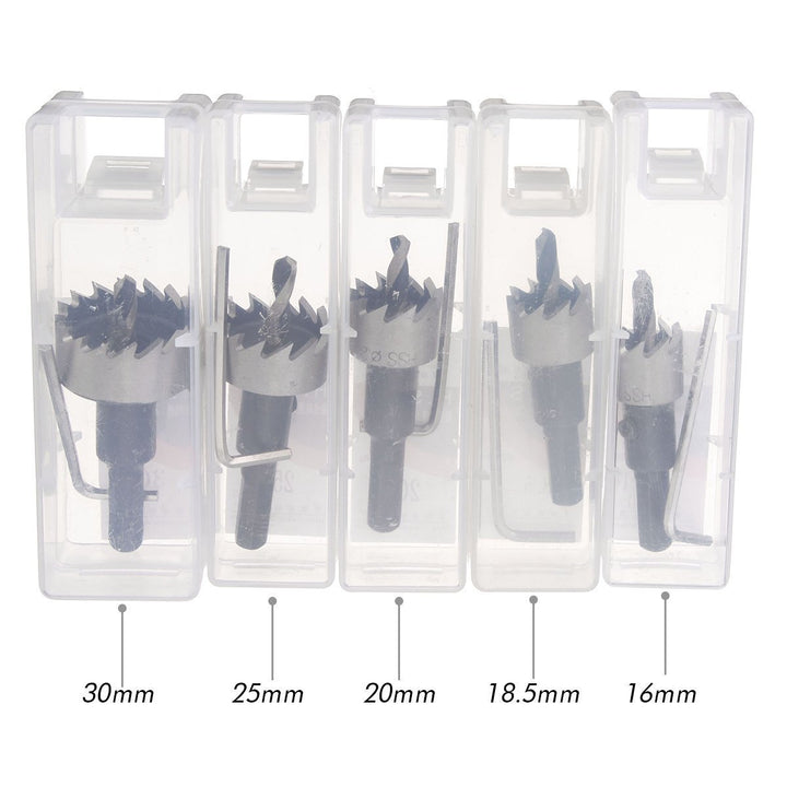Lisslune | 5PCS Carbide Tip HSS Drill Hole Saw Set Stainless Steel Metal Alloy 16-30mm