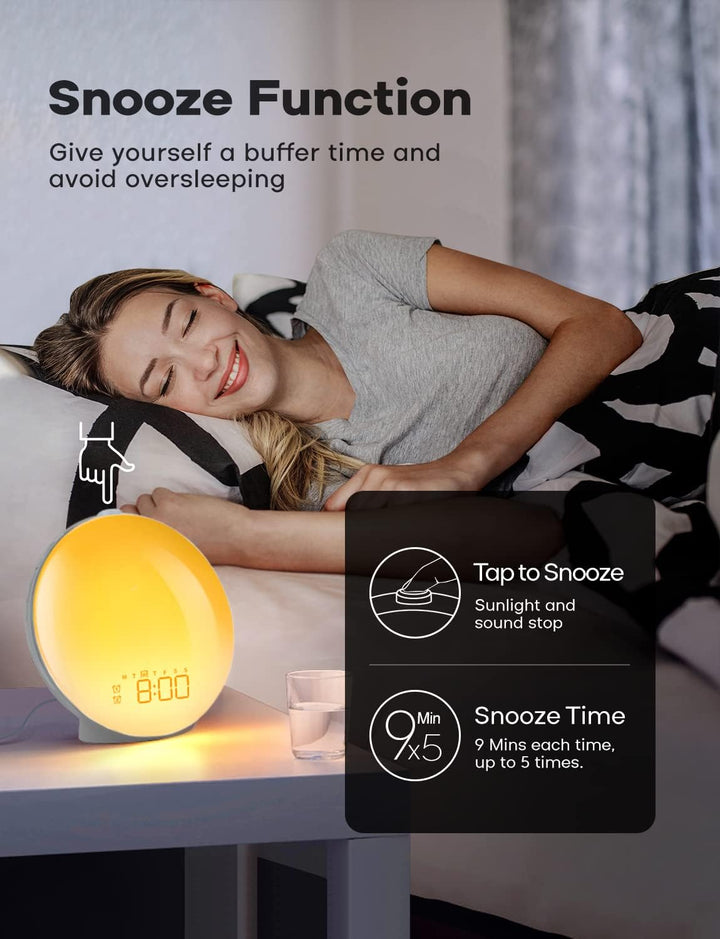 Lisslune | GlowRise Natural Wake-Up Light Alarm Clock with Sunrise & Sunset Simulation