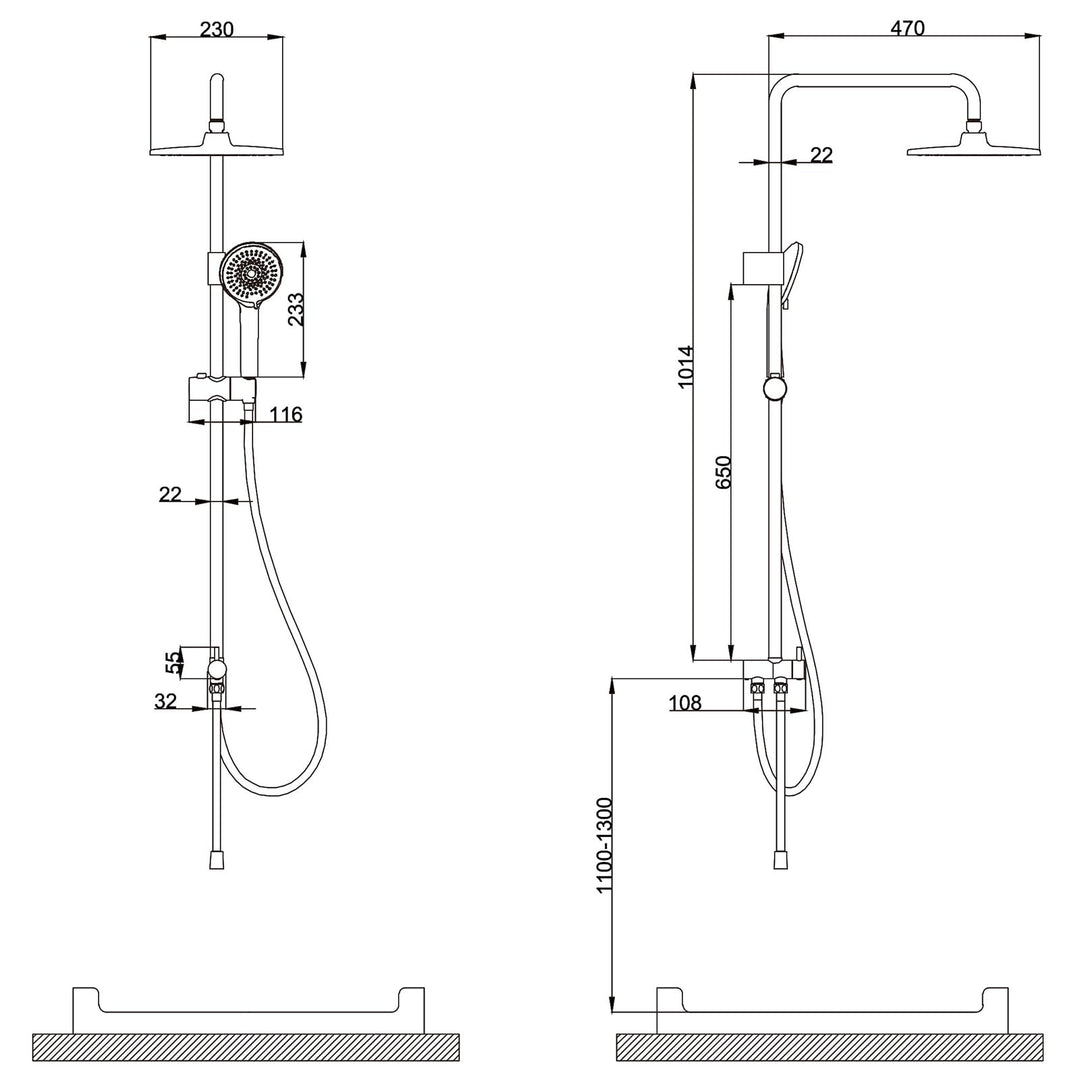 Lisslune | Rain shower shower system without fittings, Black hand shower with 3 functions, Stainless steel shower set with round head shower, Shower rod SUS304