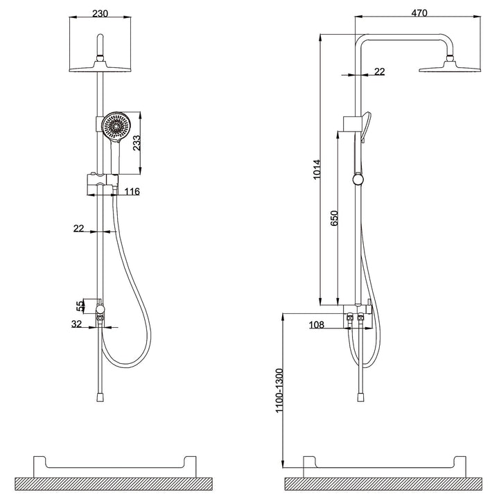 Lisslune | Rain shower shower system without fittings, Black hand shower with 3 functions, Stainless steel shower set with round head shower, Shower rod SUS304