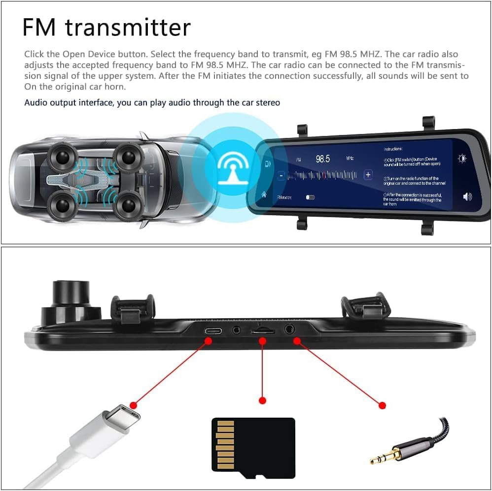 Lisslune | VisionMirror Pro – Ultra HD Mirror Dash Cam with Wireless CarPlay & Android Auto