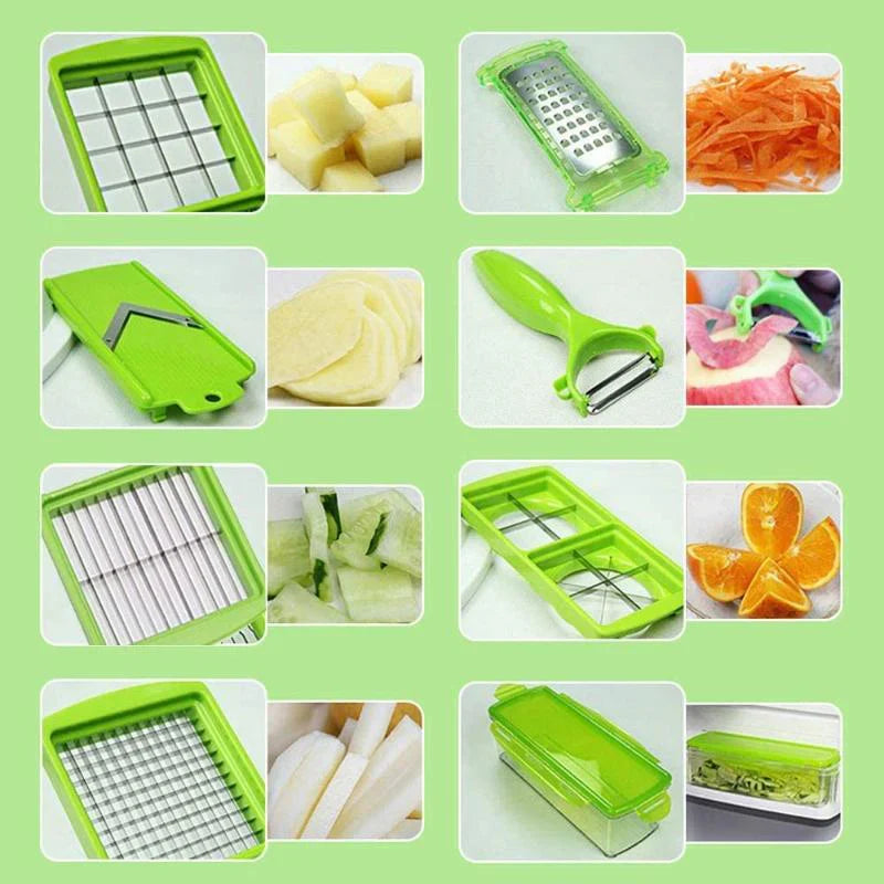 Lisslune | 12-in-1 Multifunctional Vegetable Slicer with Interchangeable Blades and Catching Container