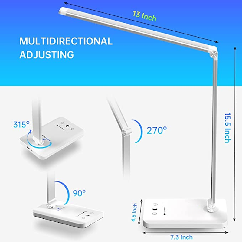Lisslune | LED desk lamp with USB charging port, dimmable eye-friendly reading lamp for home, with 5 brightness levels & 3 light modes, touch control, auto timer (Black)