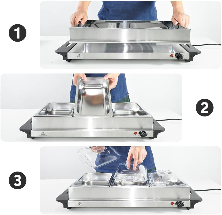 Lisslune | Electric Buffet Food Warmer with 3 × 2.5L Trays & Temperature Control – Valtero