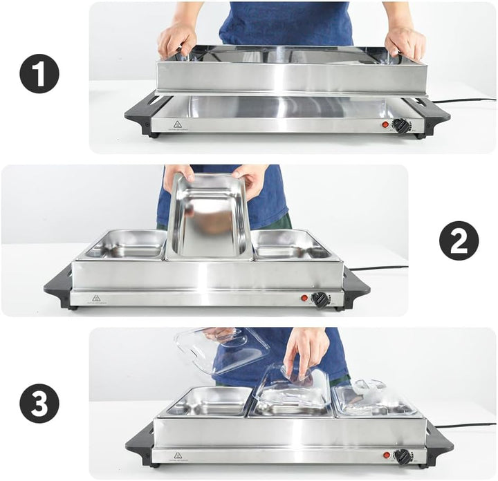 Lisslune | Electric Buffet Food Warmer with 3 × 2.5L Trays & Temperature Control – Valtero