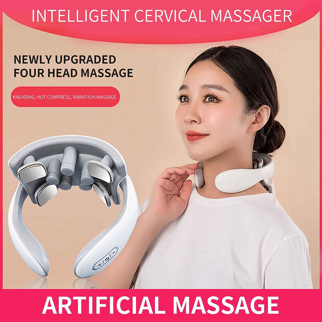 Lisslune | Neck massager with heat, pain therapy, smart neck massager, 4 massage heads portable deep tissue trigger point massager