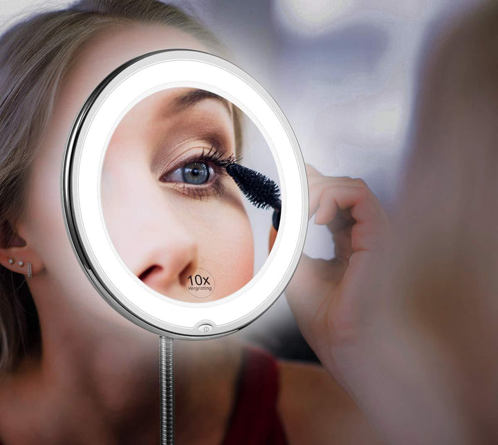 Lisslune | Claravue LED Magnifying Mirror with Flexible Gooseneck – 10x Zoom, Daylight LEDs & Suction Mount