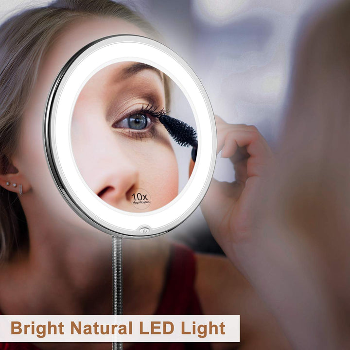 Lisslune | ReflectFlex LED Magnifying Mirror with Flexible Gooseneck | 10x Magnification | Daylight LED | Cosmetic Mirror