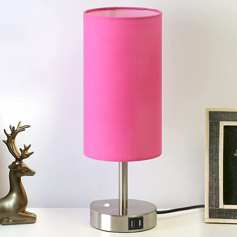 Lisslune | Lamp with USB connection Touch-Control Table Lamp for Bedroom Wood 3-stage dimmable Bedside Lamp with Round Linen Fabric Shade for Living Room, Student Dorm, Home Office