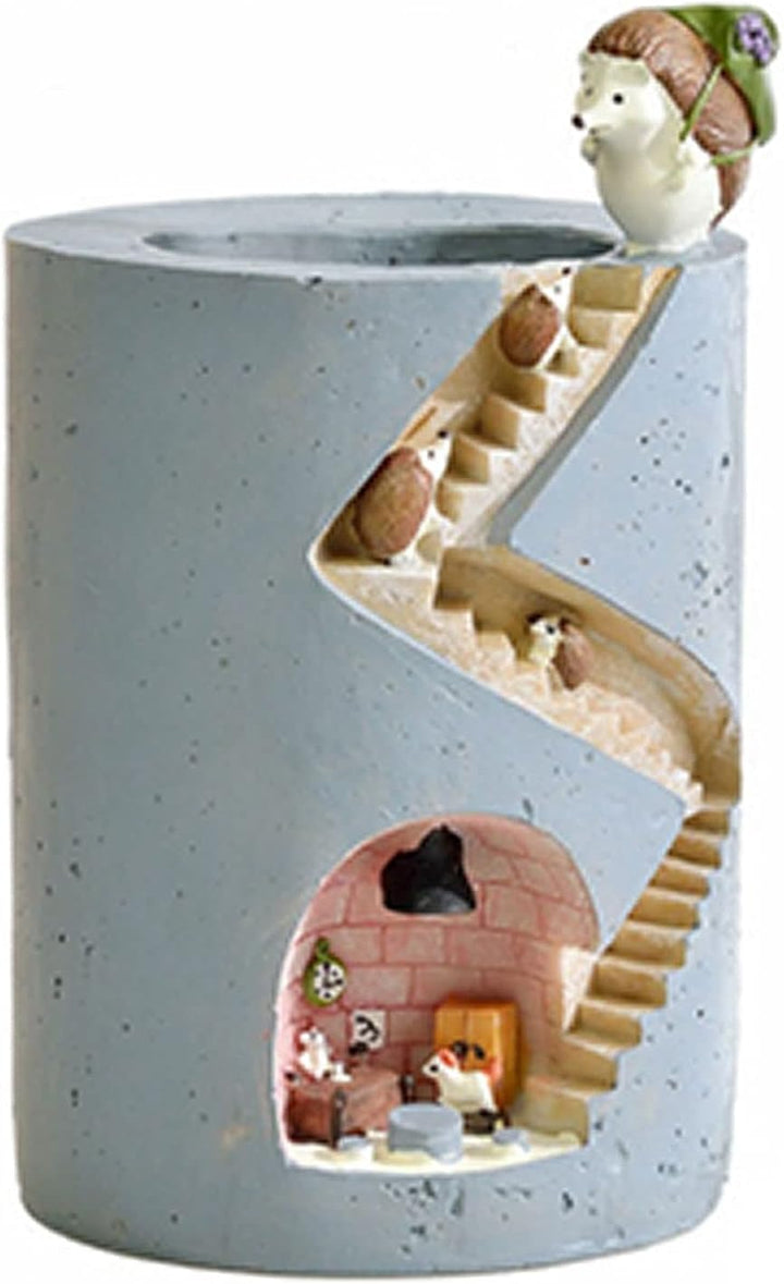 Lisslune | Decorative plant pot with hedgehog and rabbit miniature – Creative staircase design for plants