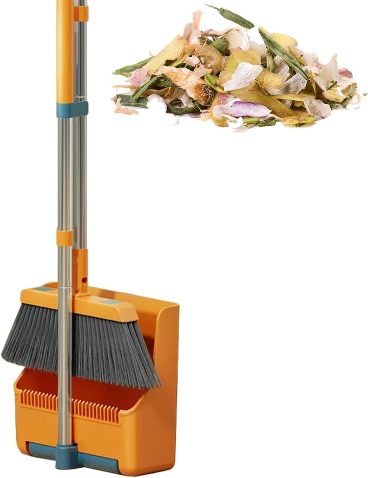 Lisslune | Large Broom and Dustpan Set – Long Handle with 180° Rotating Broom Head – Clavira