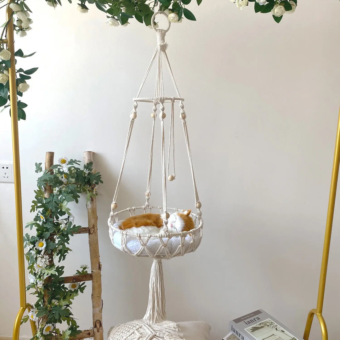 Lisslune | Spacious Macrame Pet Hammock - Stylish Hanging Swing Bed for Cats and Dogs, Cozy Home Accessory, Perfect Gift for Furry Friends
