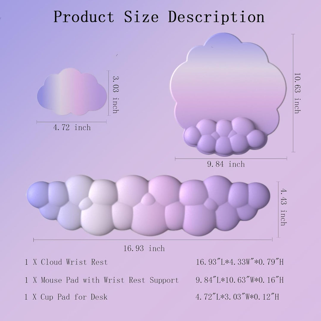 Lisslune | Cloud-Shaped Ergonomic Wrist Rest Set with Mouse Pad & Coaster – Zeyora