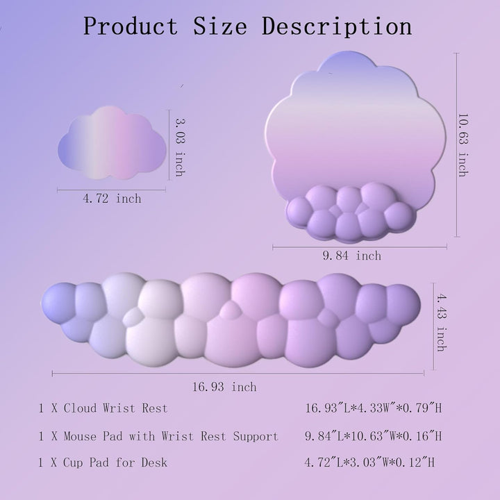 Lisslune | Cloud-Shaped Ergonomic Wrist Rest Set with Mouse Pad & Coaster – Zeyora