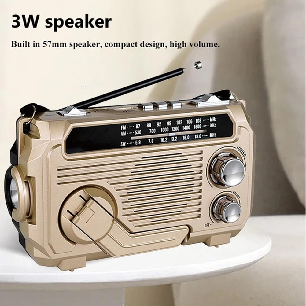Lisslune | SafeWave Emergency Radio with Built-in Power Bank – Hand Crank, Solar & USB Charging, AM/FM, LED Torch & SOS Alert