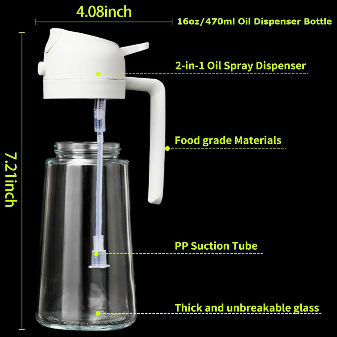 Lisslune | 2-in-1 Oil Dispenser Bottle | Oil Sprayer and Dispenser | Healthy Cooking