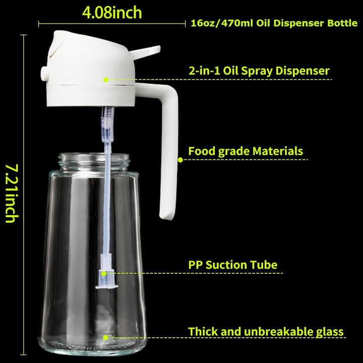 Lisslune | 2-in-1 Oil Dispenser Bottle | Oil Sprayer and Dispenser | Healthy Cooking