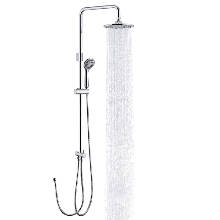 Lisslune | Shower system without faucet, rain shower with stainless steel round shower head, chrome overhead shower rod shower set shower column set SUS304