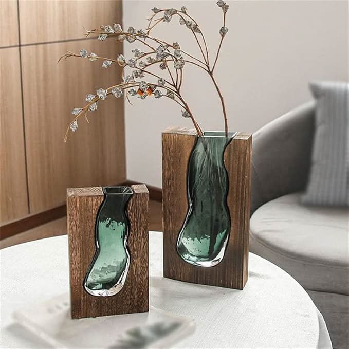 Lisslune | Scandinavian Glass Vase with Wooden Accent for Modern Interiors