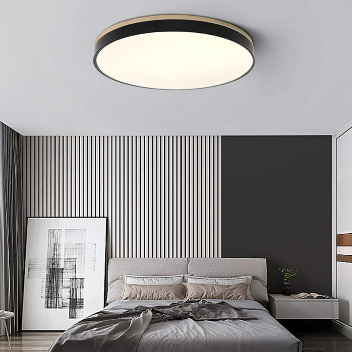 Lisslune | Wooden Round Shape Flush Ceiling Light | LED. Solid Wood & Iron for Living Room. Dining Room & Hallway