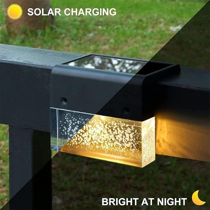 Lisslune | Solar Deck Lights 4 Piece Set, Solar Step Lights Outdoor, Warm White/Color Changing Solar Fence Light for Terrace Garden Yard