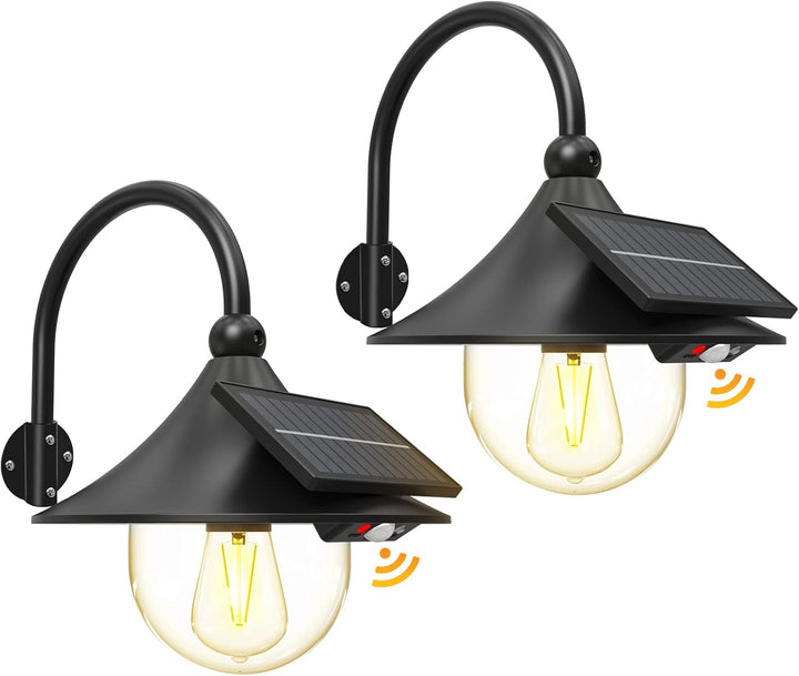 Lisslune | Solar Motion Barn Wall Lights with 3 Modes & Gooseneck Design (2 Pack) – Halden