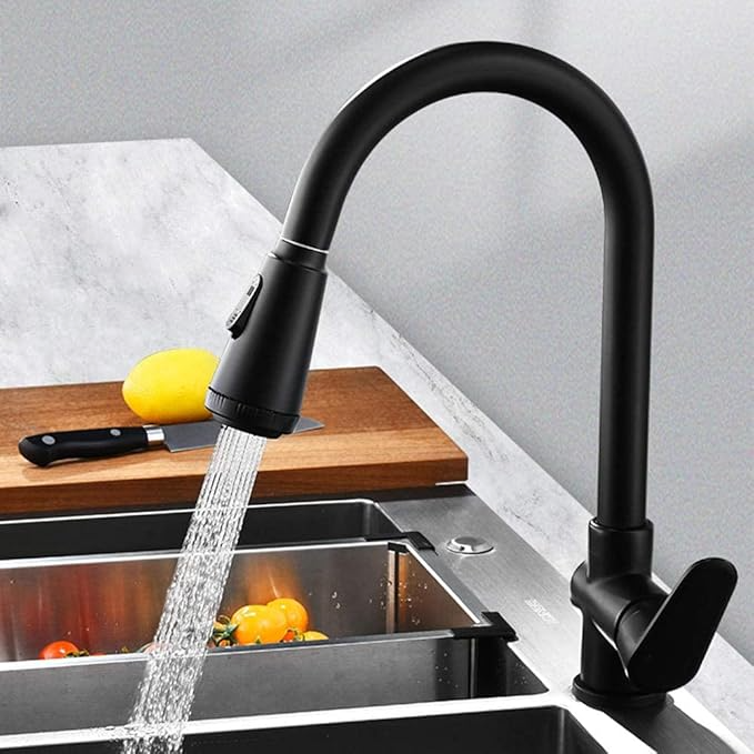 Lisslune | Velvra Matte Black Pull-Out Kitchen Tap with Dual Spray & Single Lever Control