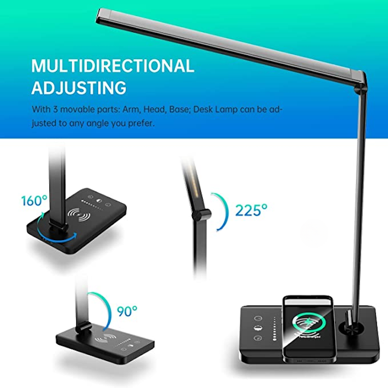 Lisslune | LED desk lamp with USB charging port, dimmable eye-friendly reading lamp for home, with 5 brightness levels & 3 light modes, touch control, auto timer (Black)