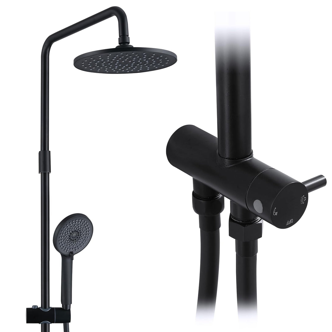 Lisslune | Rain shower shower system without fittings, Black hand shower with 3 functions, Stainless steel shower set with round head shower, Shower rod SUS304