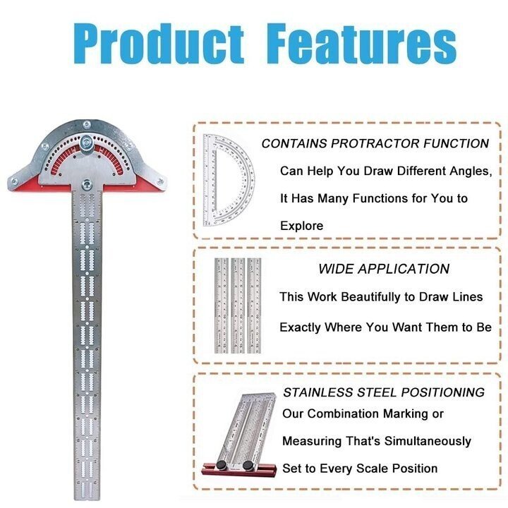 Lisslune | Ultra Precision Marking Ruler Square T Type Woodworking Scriber Measuring Tool
