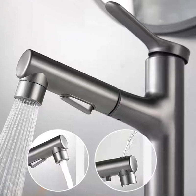 Lisslune | Modern Style Extendable Vessel Faucet Single Handle Low Arc Copper Vessel Faucet