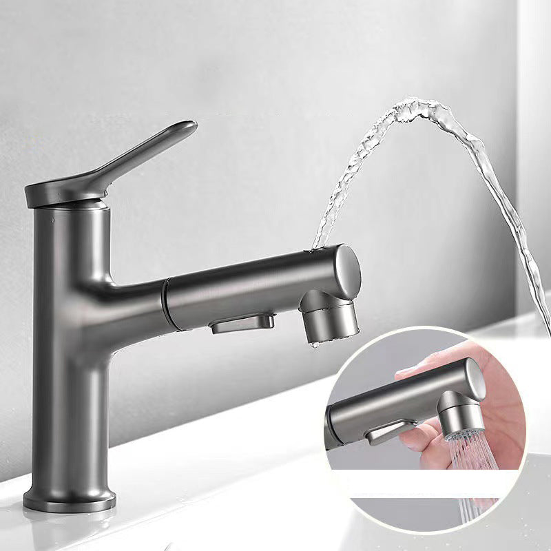 Lisslune | Modern Style Extendable Vessel Faucet Single Handle Low Arc Copper Vessel Faucet