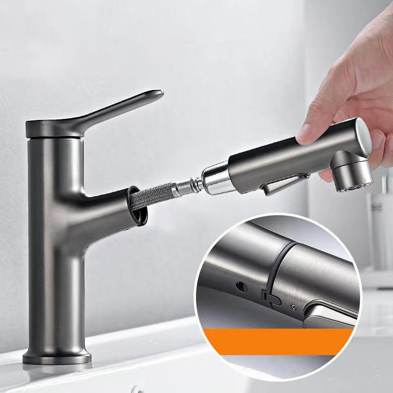 Lisslune | Modern Style Extendable Vessel Faucet Single Handle Low Arc Copper Vessel Faucet
