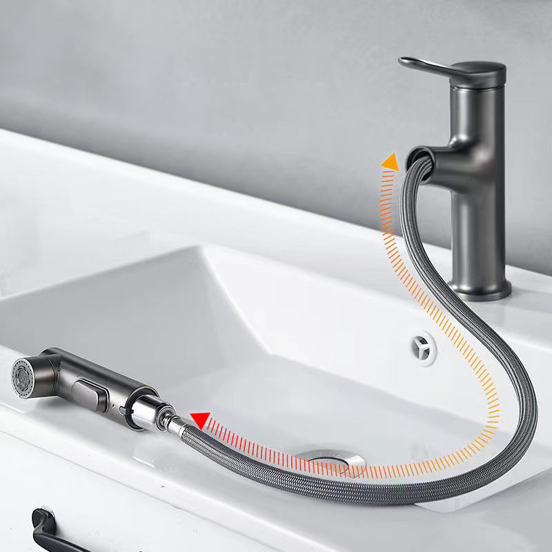 Lisslune | Modern Style Extendable Vessel Faucet Single Handle Low Arc Copper Vessel Faucet