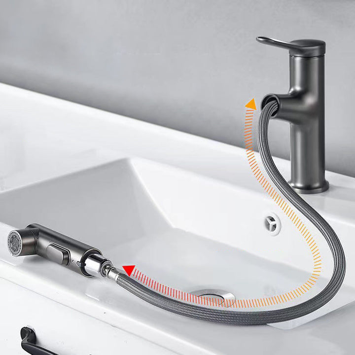 Lisslune | Modern Style Extendable Vessel Faucet Single Handle Low Arc Copper Vessel Faucet