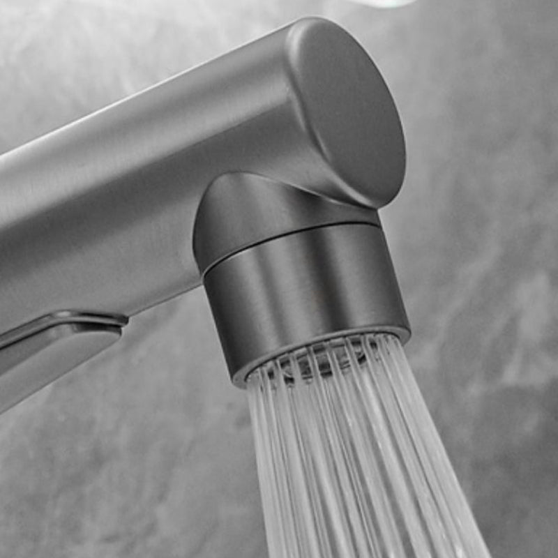 Lisslune | Modern Style Extendable Vessel Faucet Single Handle Low Arc Copper Vessel Faucet