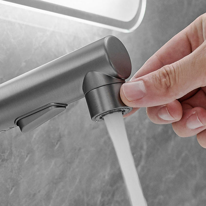 Lisslune | Modern Style Extendable Vessel Faucet Single Handle Low Arc Copper Vessel Faucet