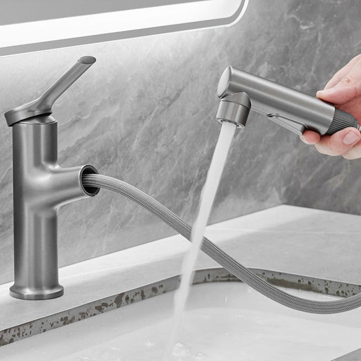 Lisslune | Modern Style Extendable Vessel Faucet Single Handle Low Arc Copper Vessel Faucet