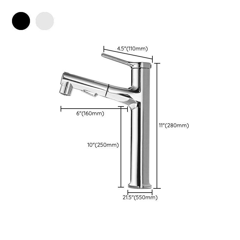 Lisslune | Modern Style Extendable Vessel Faucet Single Handle Low Arc Copper Vessel Faucet