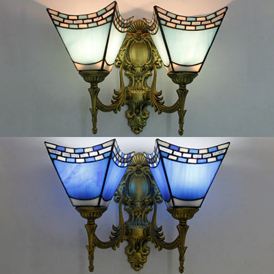 Lisslune | Nautical Geometric Wall Lamp Tempered Glass 2 Lights Wall Mount Light in Heavenly Blue/Blue for Bedroom