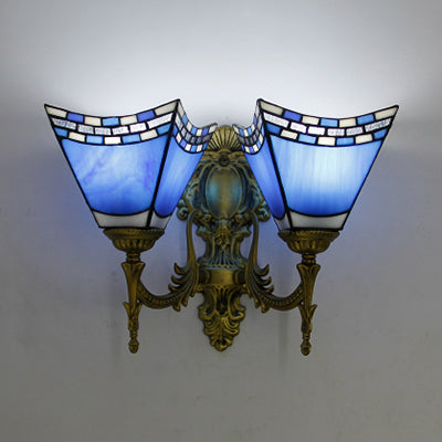 Lisslune | Nautical Geometric Wall Lamp Tempered Glass 2 Lights Wall Mount Light in Heavenly Blue/Blue for Bedroom