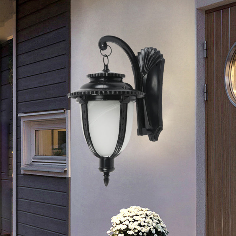 Skørter | 1 Bulb Urn Shape Wall Light Country Black/Bronze White Glass Weatherproof Wall Light Fixture