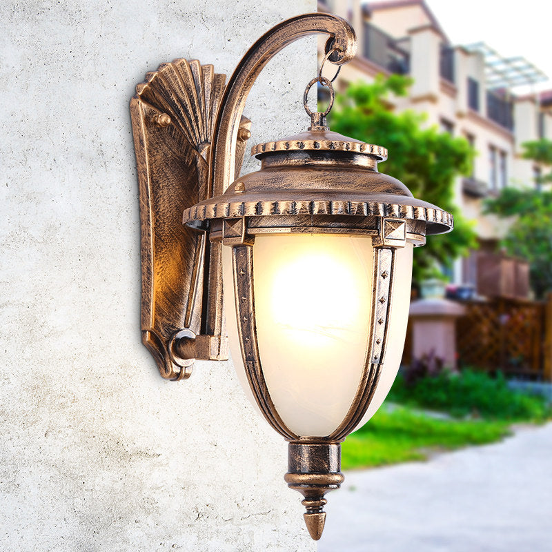 Skørter | 1 Bulb Urn Shape Wall Light Country Black/Bronze White Glass Weatherproof Wall Light Fixture