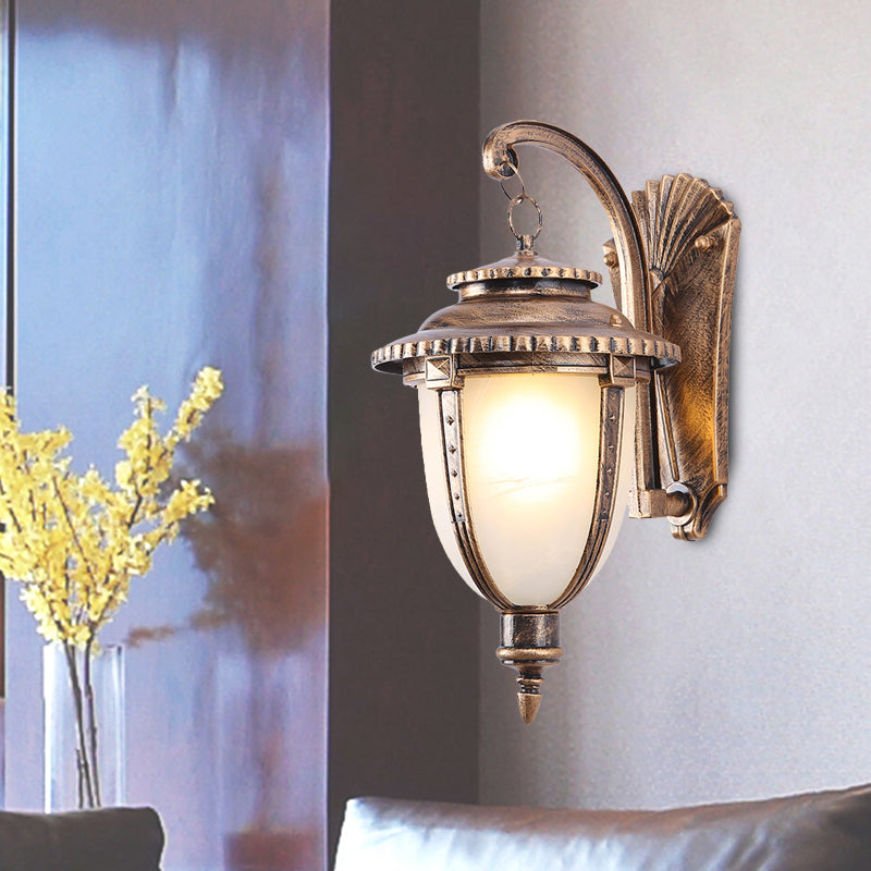 Skørter | 1 Bulb Urn Shape Wall Light Country Black/Bronze White Glass Weatherproof Wall Light Fixture