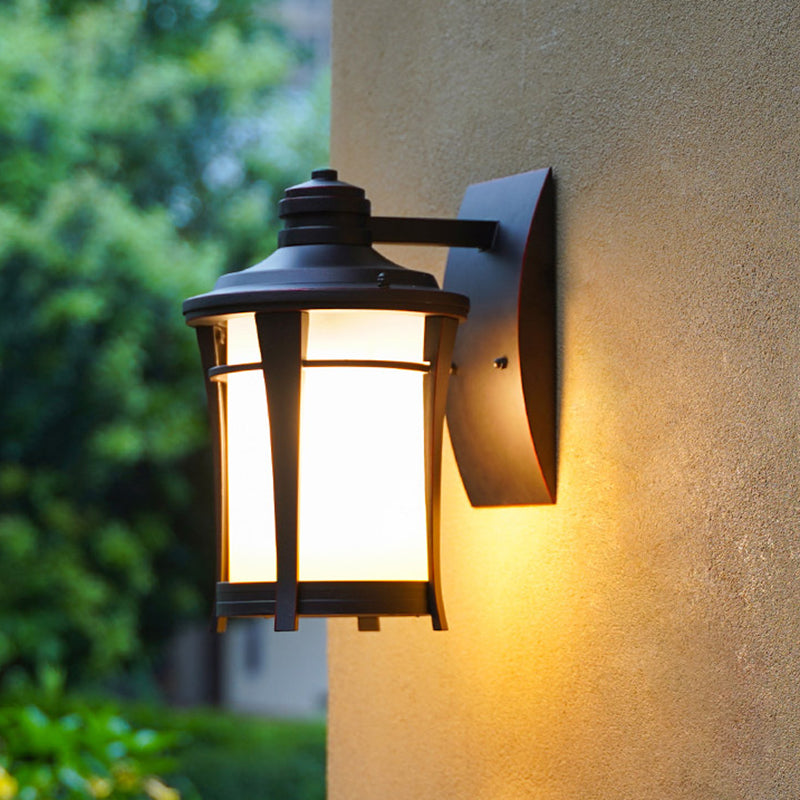 Skørter | 1-Light Wall Lamp Farmhouse Glass White/White and Yellow Glass Wall Mounted Lighting in Copper for Courtyard