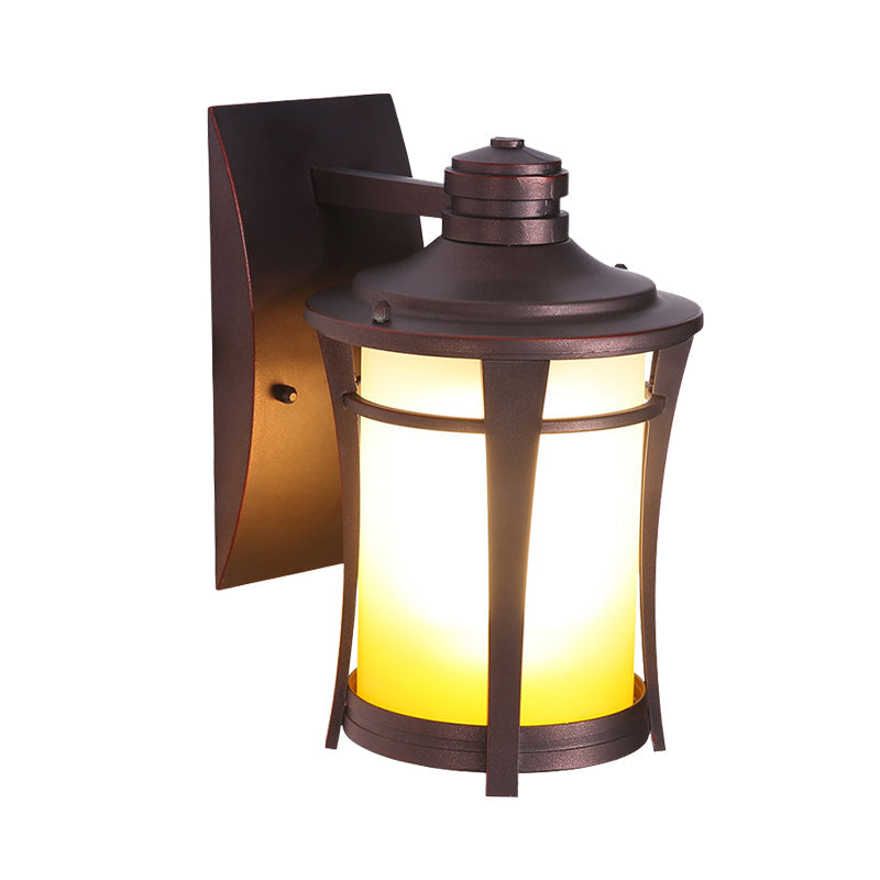 Skørter | 1-Light Wall Lamp Farmhouse Glass White/White and Yellow Glass Wall Mounted Lighting in Copper for Courtyard